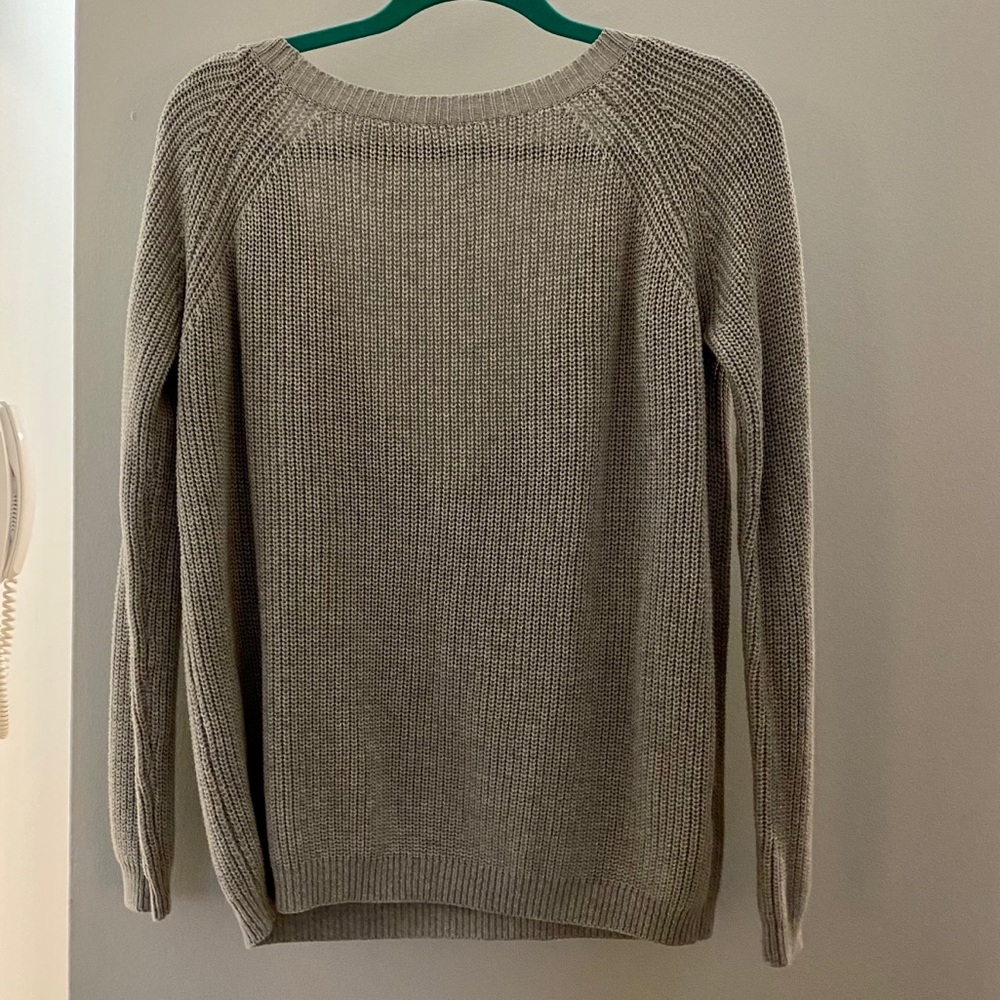 Lulu's oversized open back gray deep v sweater